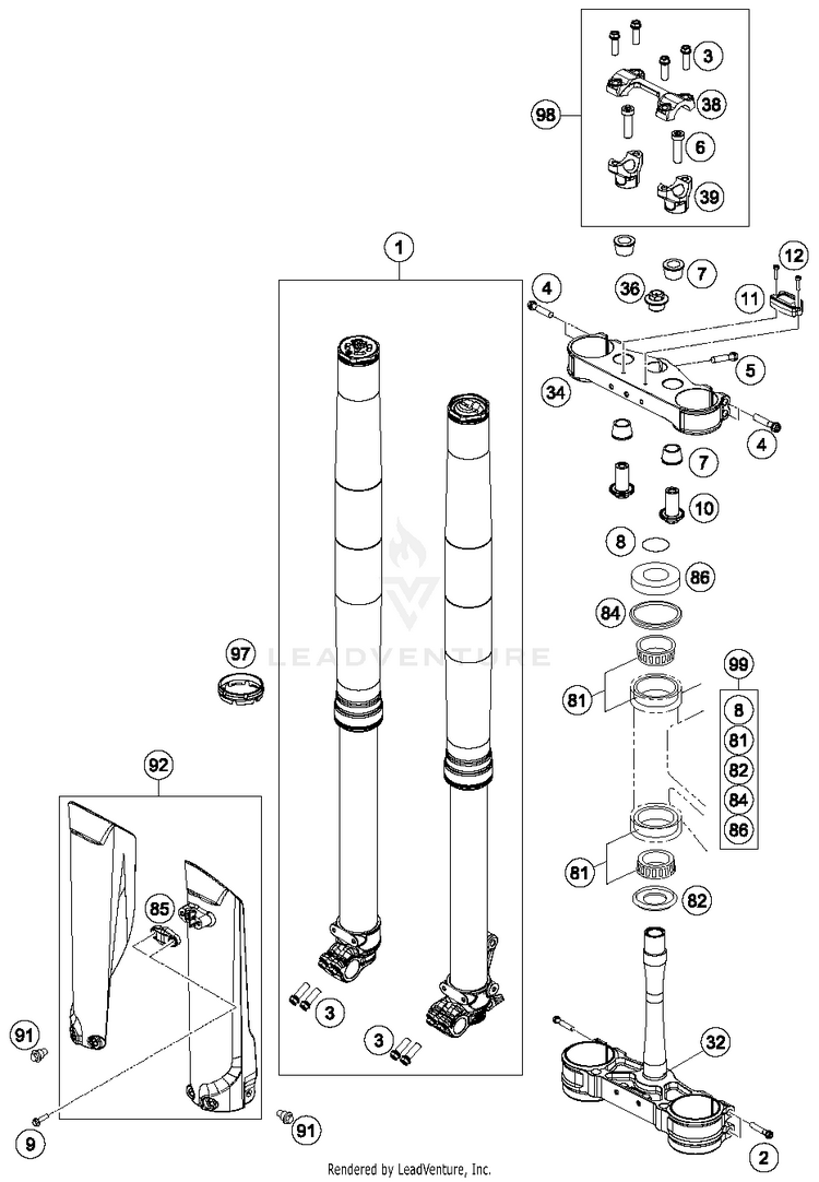Front Fork, Triple Clamp 250 SX CHASSIS - 2017 Schematic