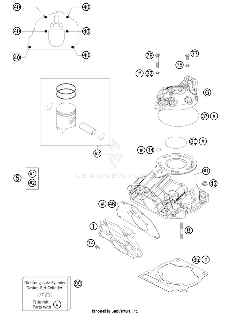 Cylinder, Cylinder Head 125 SX Engine - 2012 Schematic