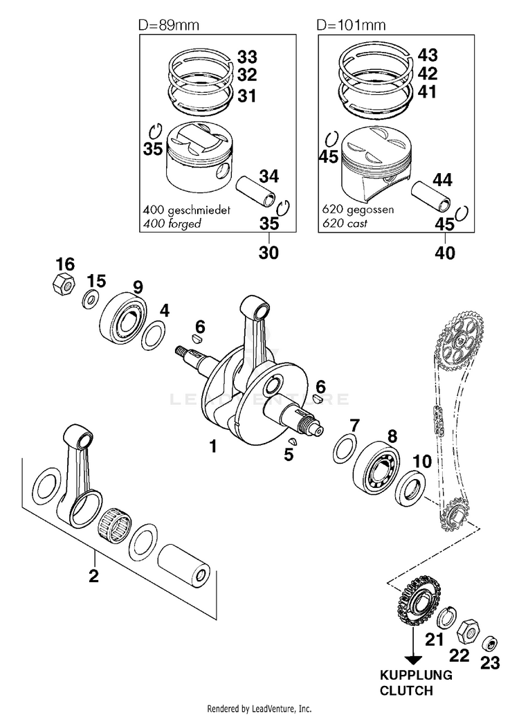 Crankshaft, Piston 620 R Engine - 1998 Schematic