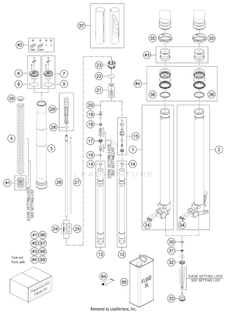 Front Fork Disassembled FREERIDE E-XC CHASSIS - 2023 Schematic