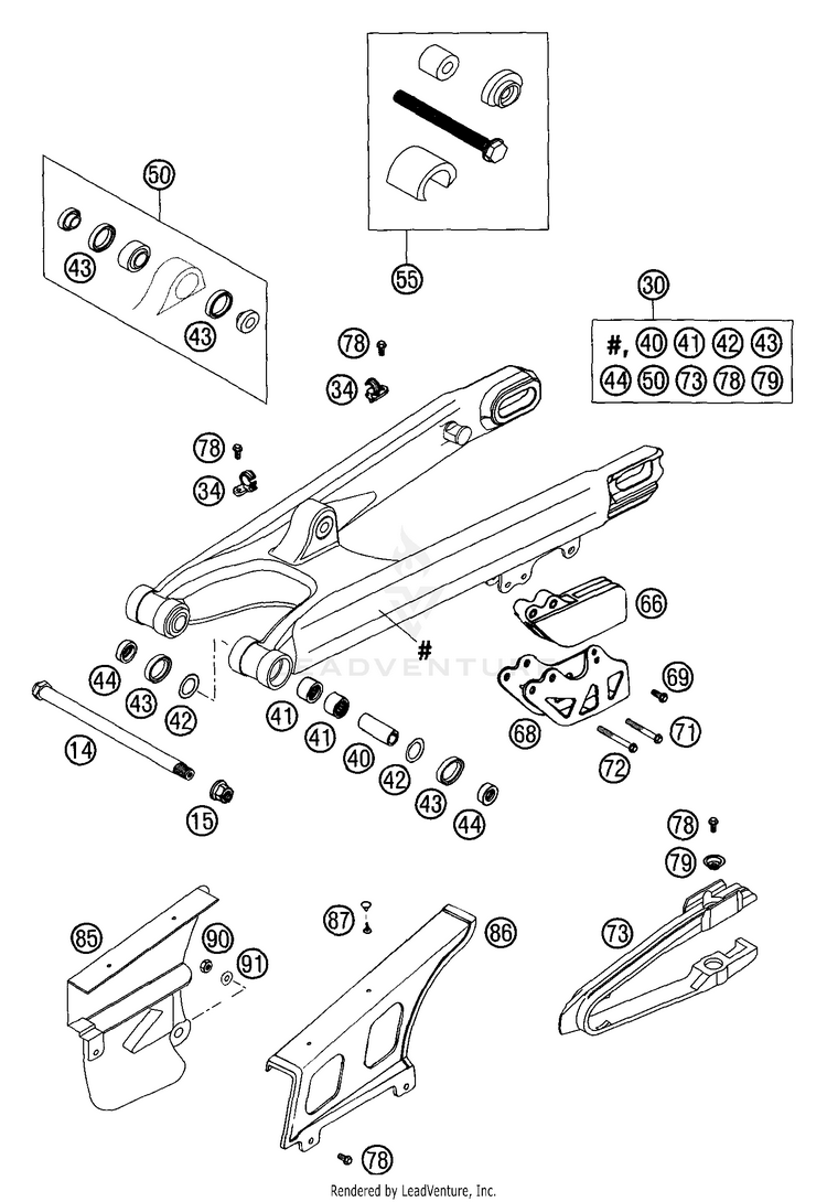 Swingarm, Chain Guard 300 MXC Chassis - 2003 Schematic