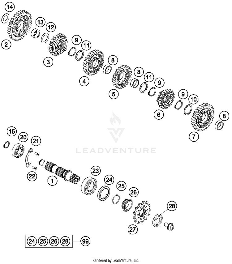 Transmission Ii - Countershaft 500 EXC-F ENGINE - 2018 Schematic