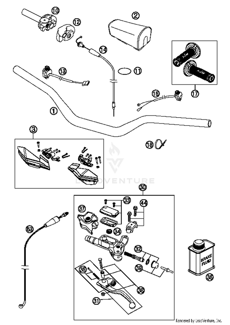 Handlebar, Controls 250 XC Chassis - 2014 Schematic