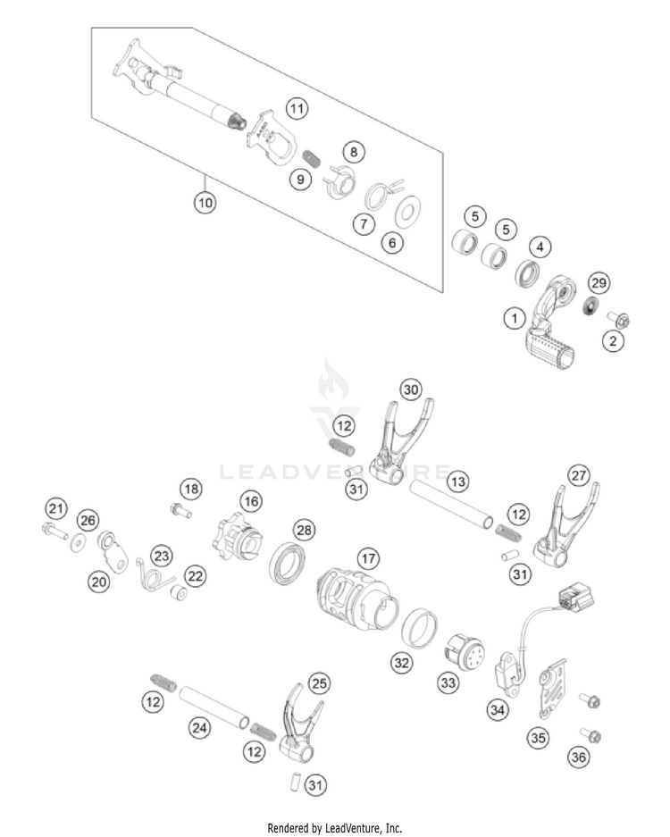 Shifting Mechanism 350 SX-F Engine - 2023 Schematic