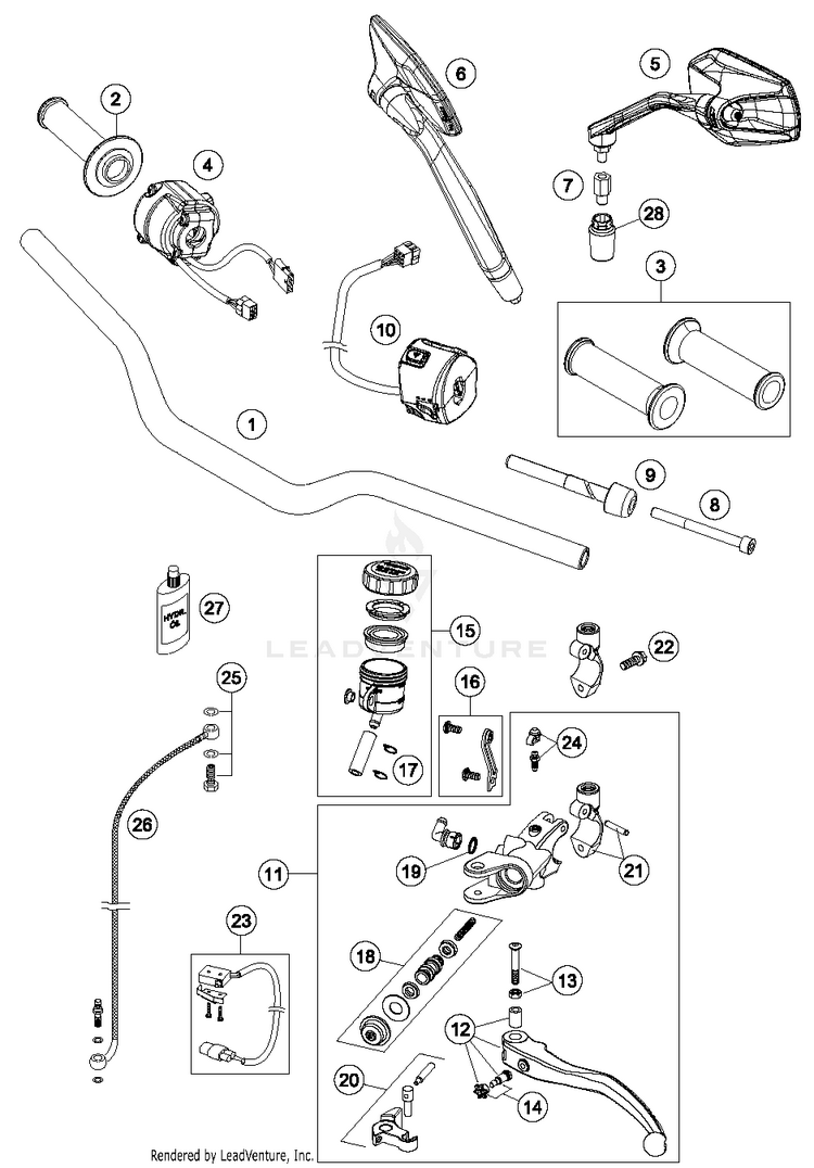 Handlebar, Controls 1290 SUPERDUKE R ORANGE Chassis - 2015 Schematic