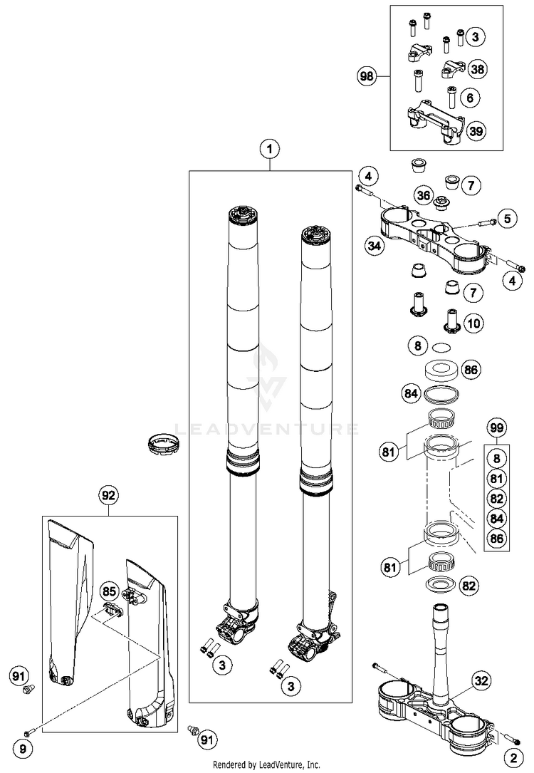 Front Fork, Triple Clamp 150 SX Chassis - 2016 Schematic