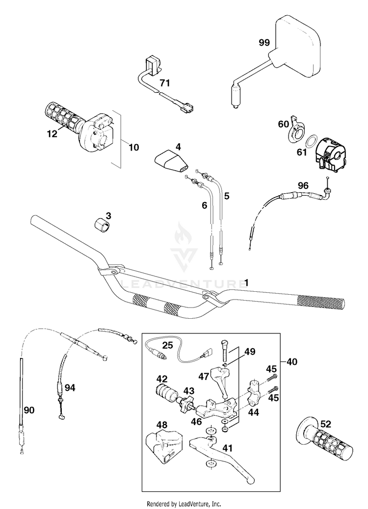 Handlebar, Controls 620 R Chassis - 1998 Schematic