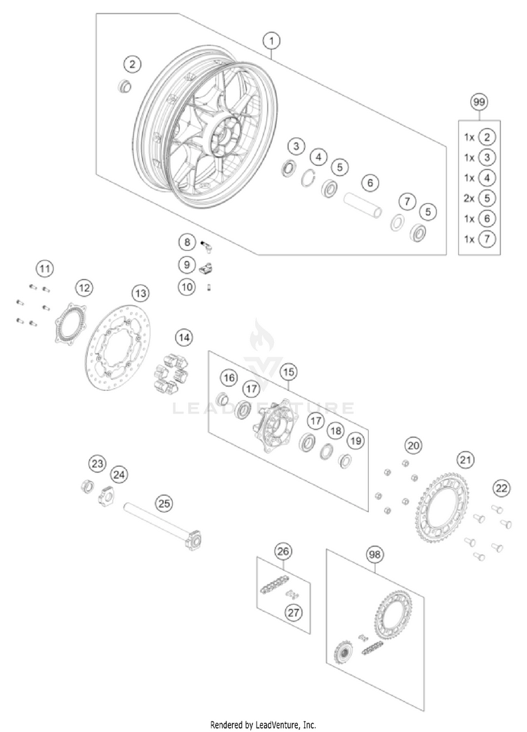 Rear Wheel 1290 SUPER ADVENTURE S, black US CHASSIS - 2022 Schematic