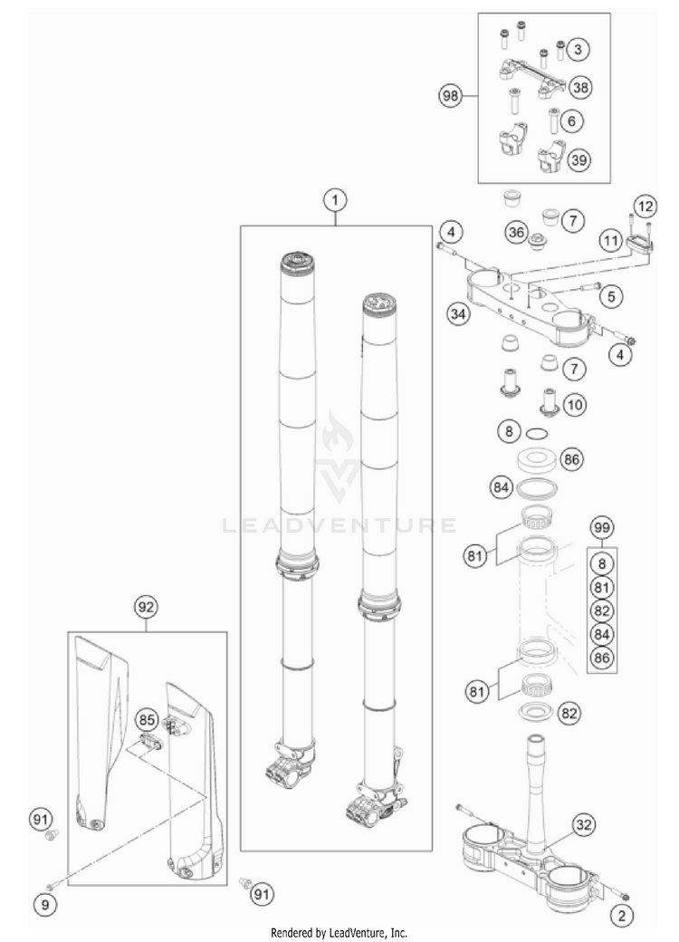 Front Fork, Triple Clamp 250 SX-F Chassis - 2022 Schematic