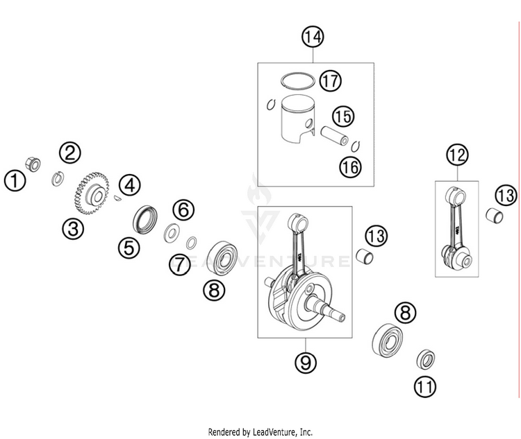Crankshaft, Piston 50 SX Mini Engine - 2011 Schematic