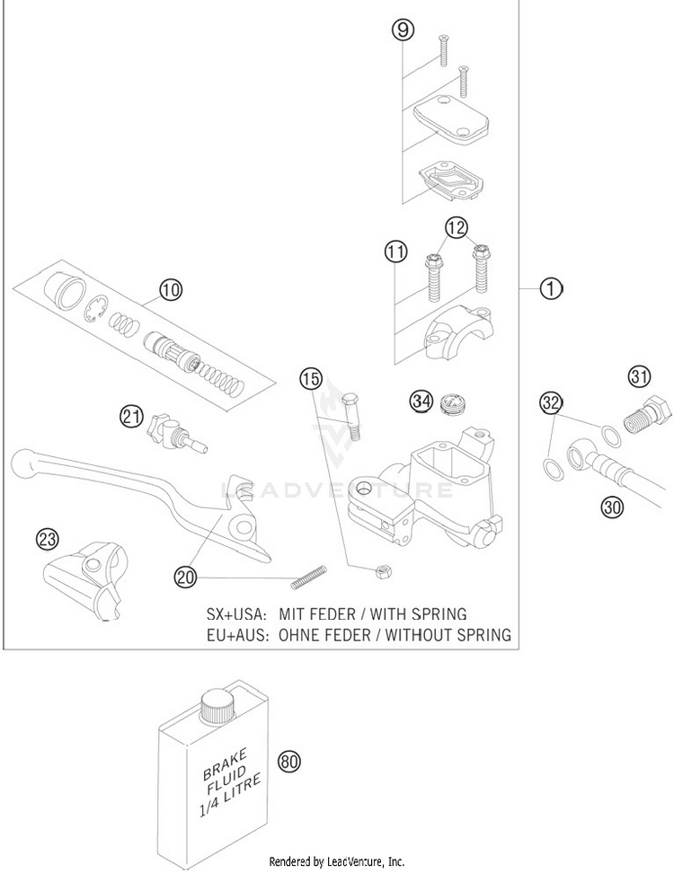Hand Brake Cylinder 250 XCFW Chassis - 2012 Schematic