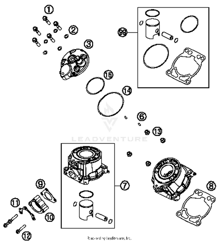Cylinder, Cylinderhead 50 SX MINI Engine - 2016 Schematic