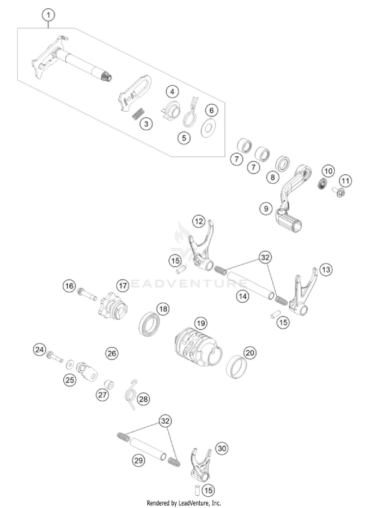 Shifting Mechanism 300 XC-W TPI USA ENGINE - 2024 Schematic