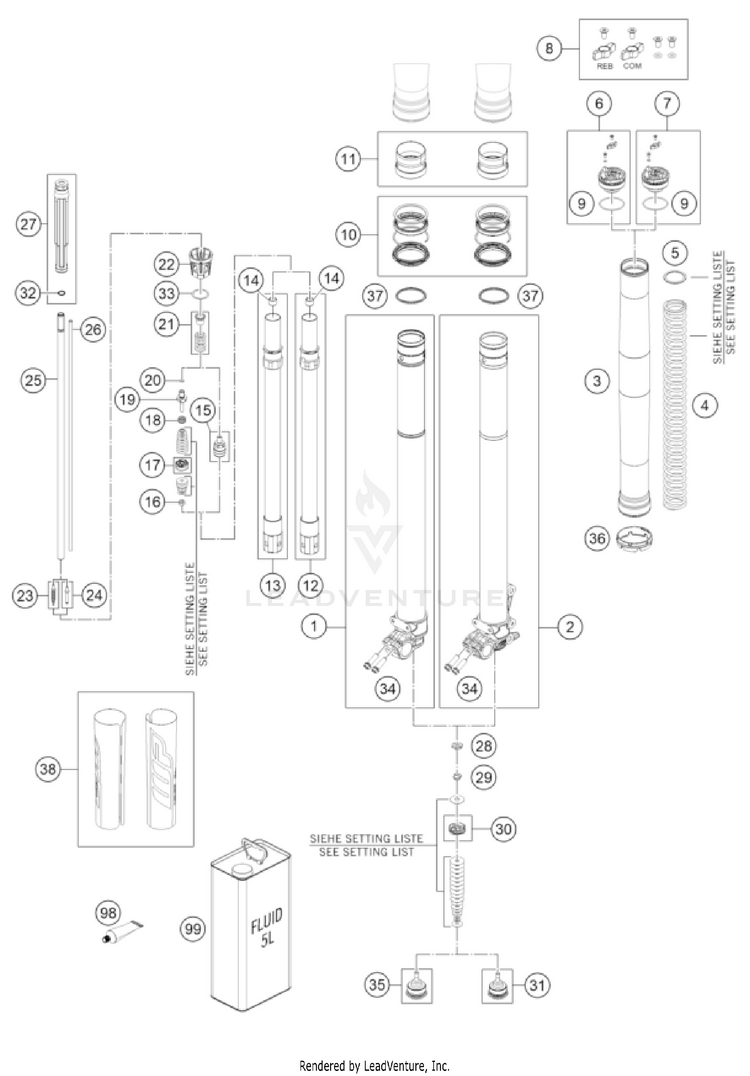 Front Fork Disassembled 350 EXC-F US CHASSIS - 2022 Schematic