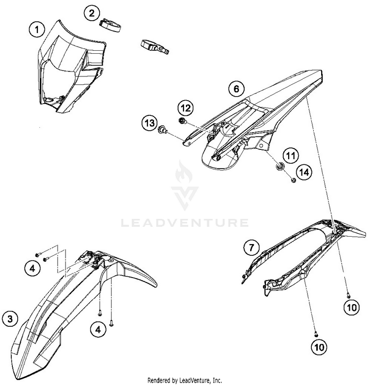 Mask, Fenders 250 XC-W TPI CHASSIS - 2019 Schematic