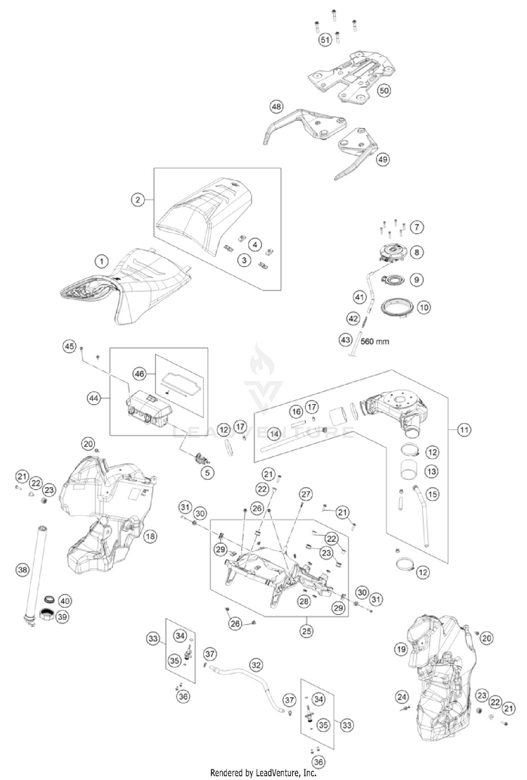 Tank, Seat 1290 SUPER ADVENTURE S, grey CHASSIS - 2023 Schematic