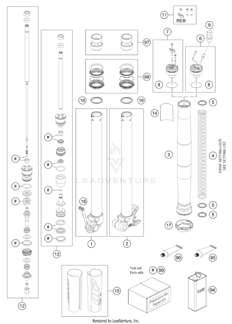 Front Fork Disassembled 50 SX FACTORY EDITION CHASSIS - 2024 Schematic