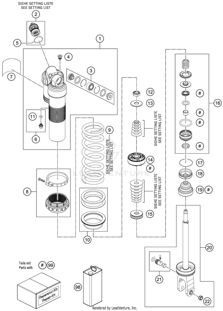 Shock Absorber Disassembled 300 XC TPI CHASSIS - 2020 Schematic