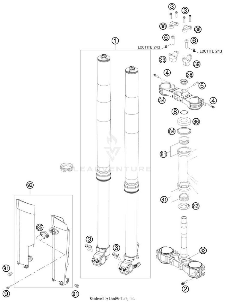 Front Fork, Triple Clamp 150 XC Chassis - 2012 Schematic