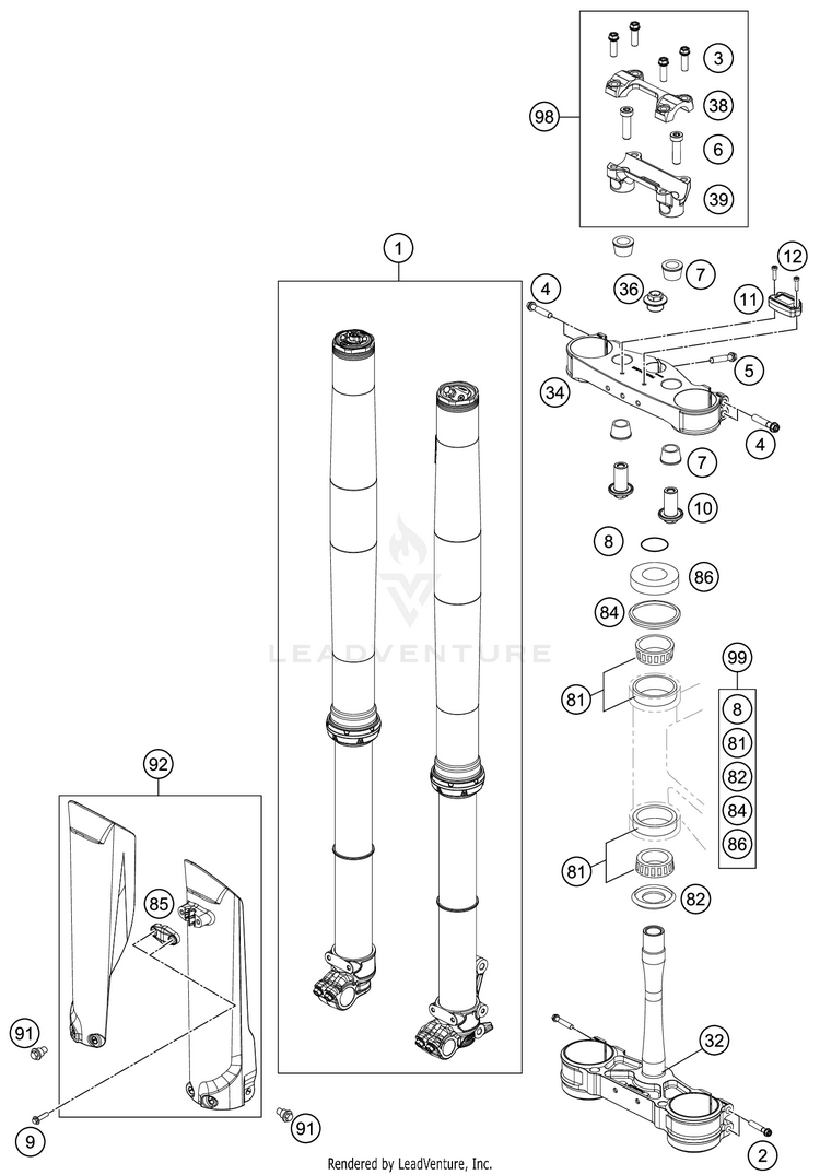 Front Fork, Triple Clamp 300 XC TPI CHASSIS - 2020 Schematic