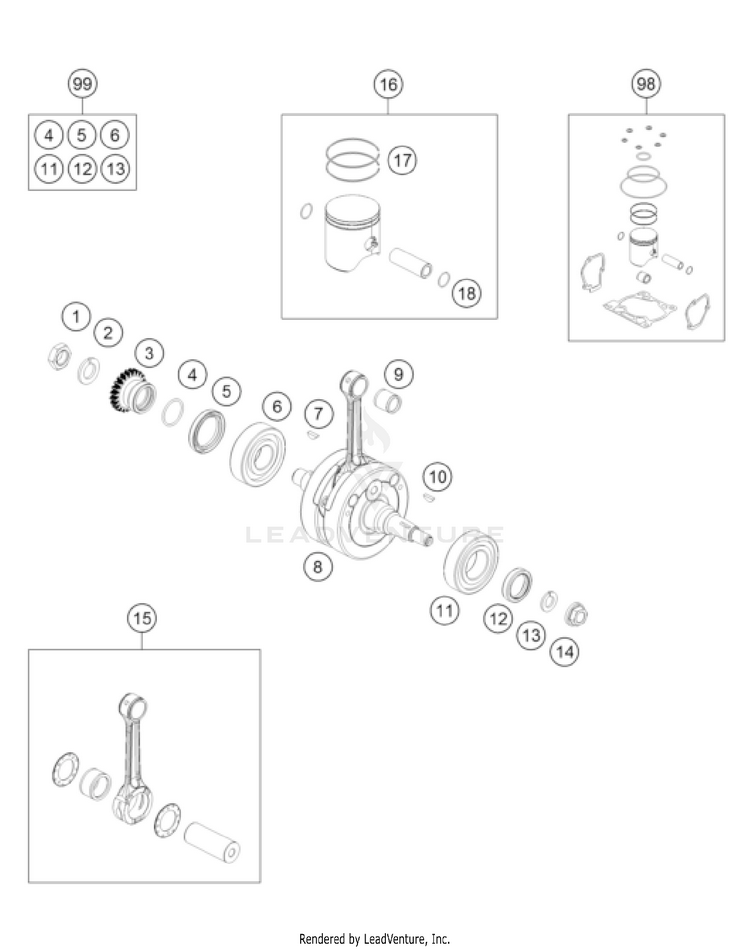 Crankshaft, Piston 125 SX/XC Engine - 2023 Schematic