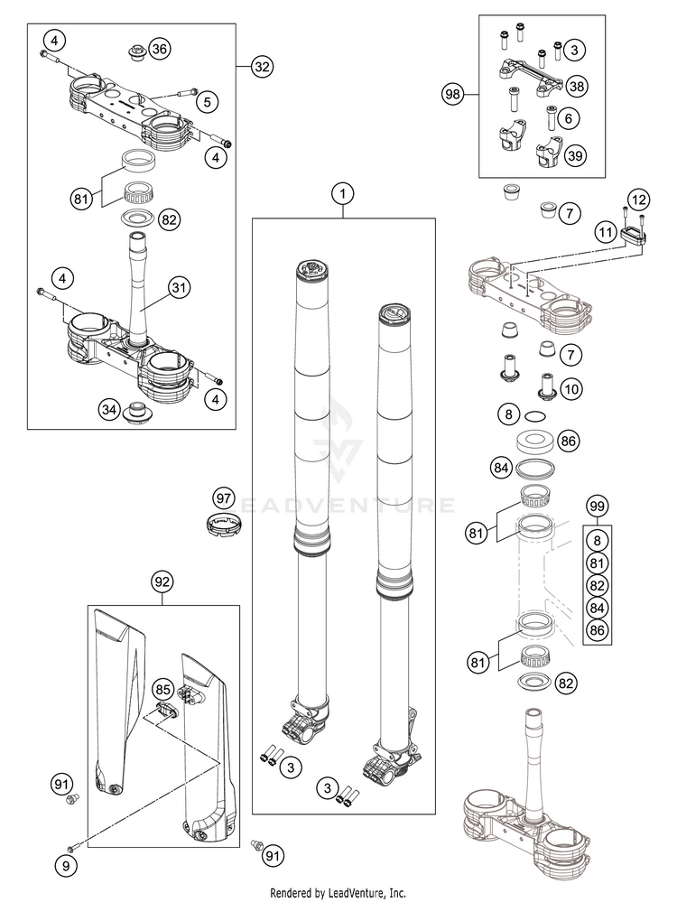 Front Fork, Triple Clamp 450 SX-F FACTORY EDITION CHASSIS - 2019 Schematic