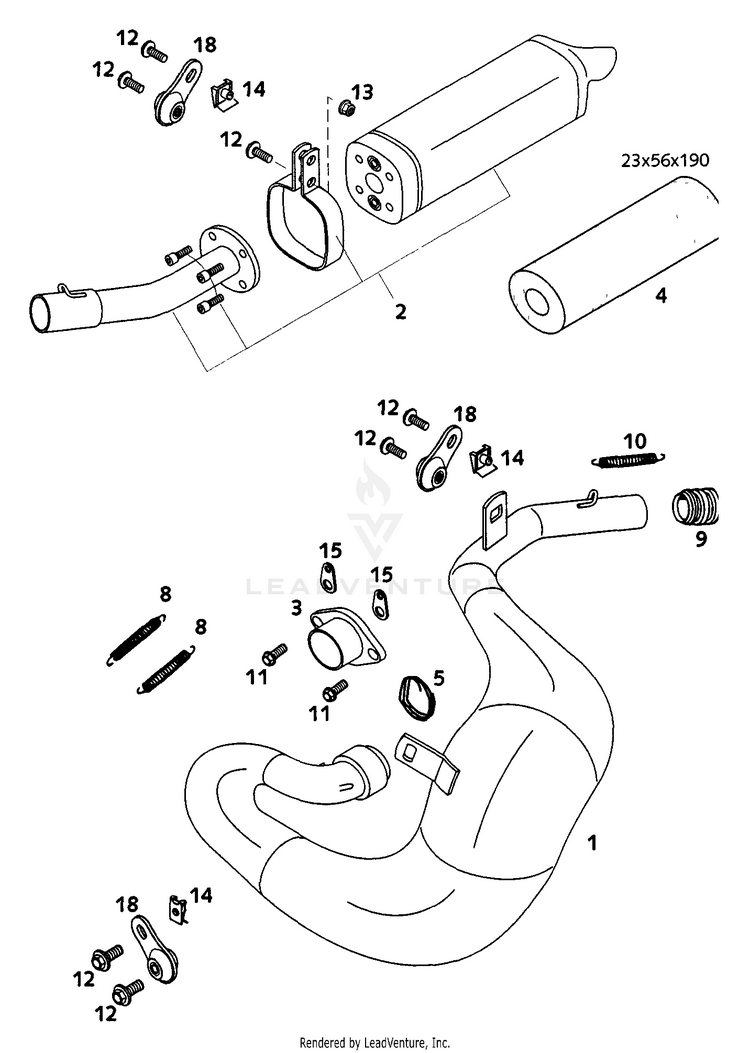 Exhaust System 65 SX Chassis - 2000 Schematic