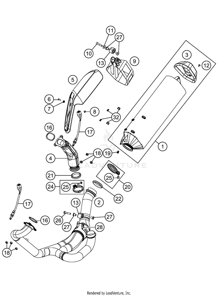 Exhaust System 1290 SUPER ADVENTURE S ORANGE CHASSIS - 2020 Schematic