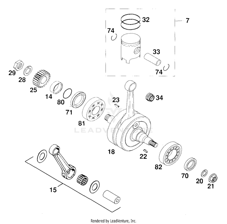 Crankshaft, Piston 125 EXC Engine - 2000 Schematic