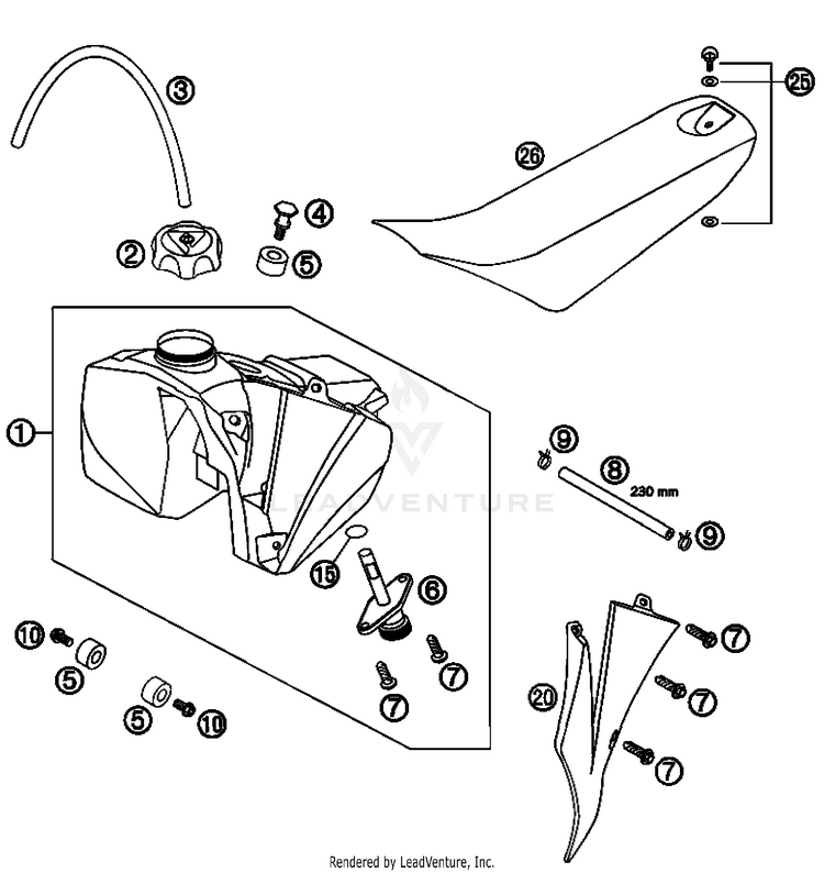 Tank, Seat, Cover 50 Mini Adventure Chassis - 2008 Schematic