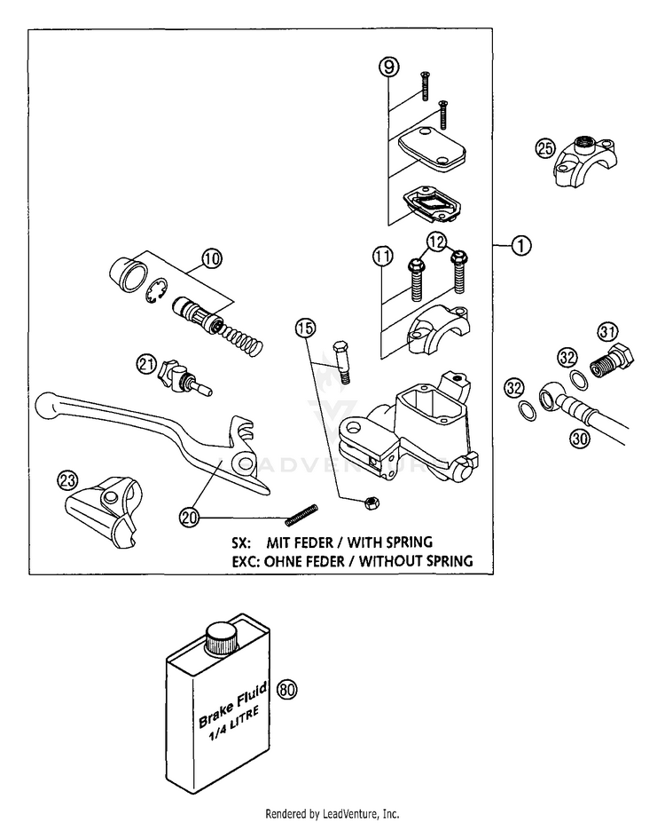 Hand Brake Cylinder 200 EXC Chassis - 2004 Schematic