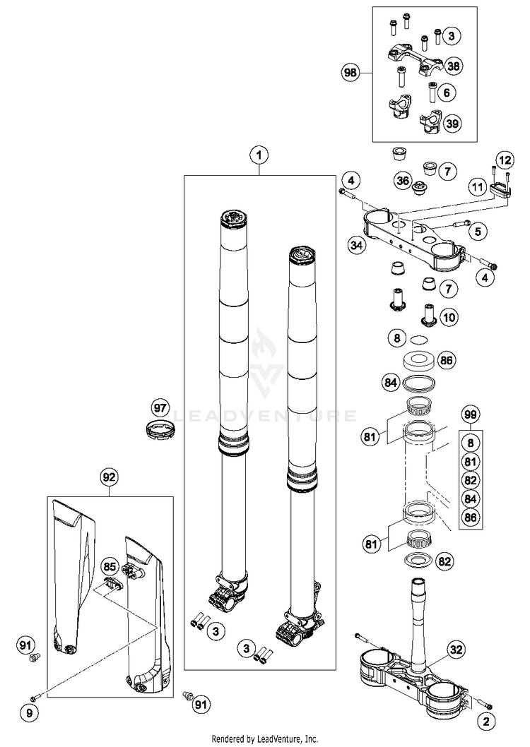 Front Fork, Triple Clamp 350 SX-F CHASSIS - 2018 Schematic