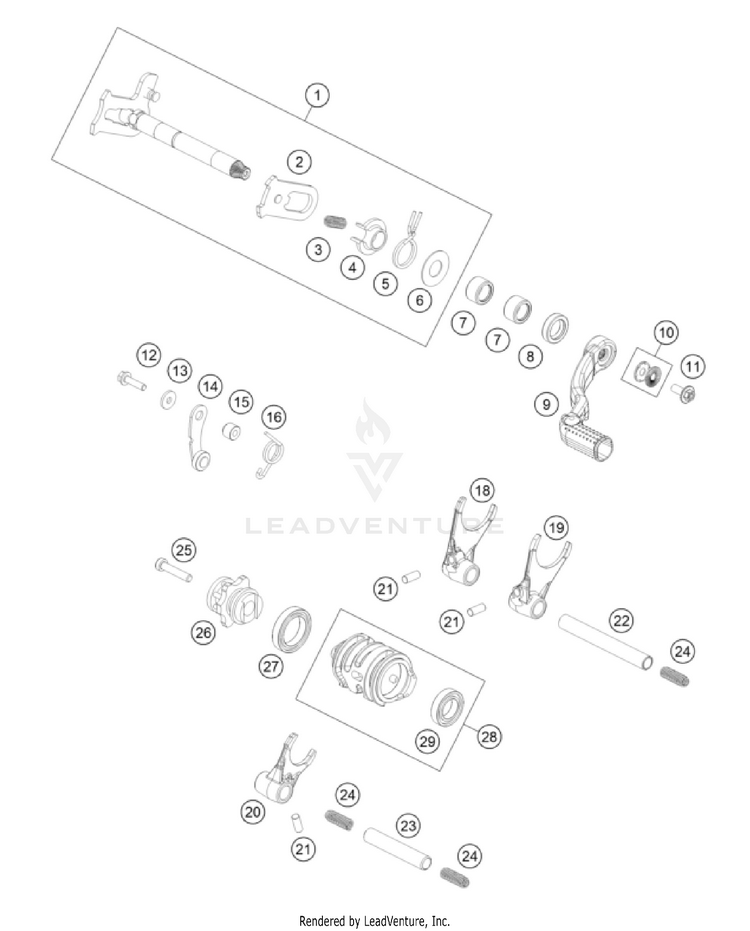 Shifting Mechanism 150 / EXC / XC-W Engine - 2023 Schematic