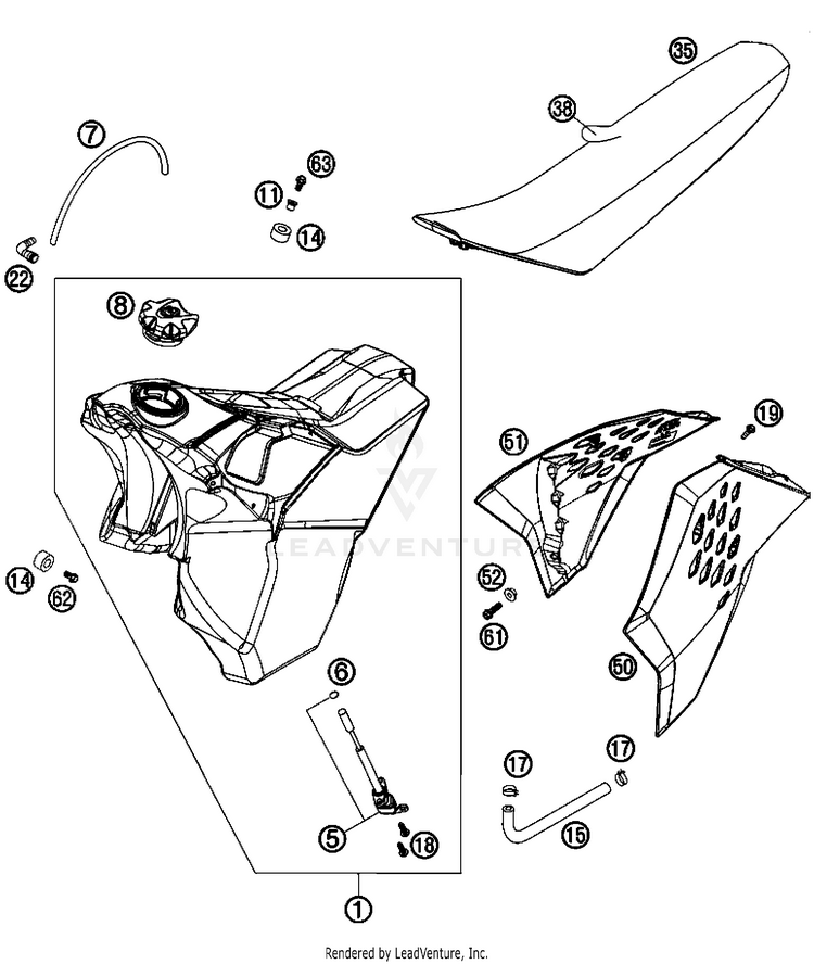 Tank, Seat, Cover 200 XC USA Chassis - 2008 Schematic