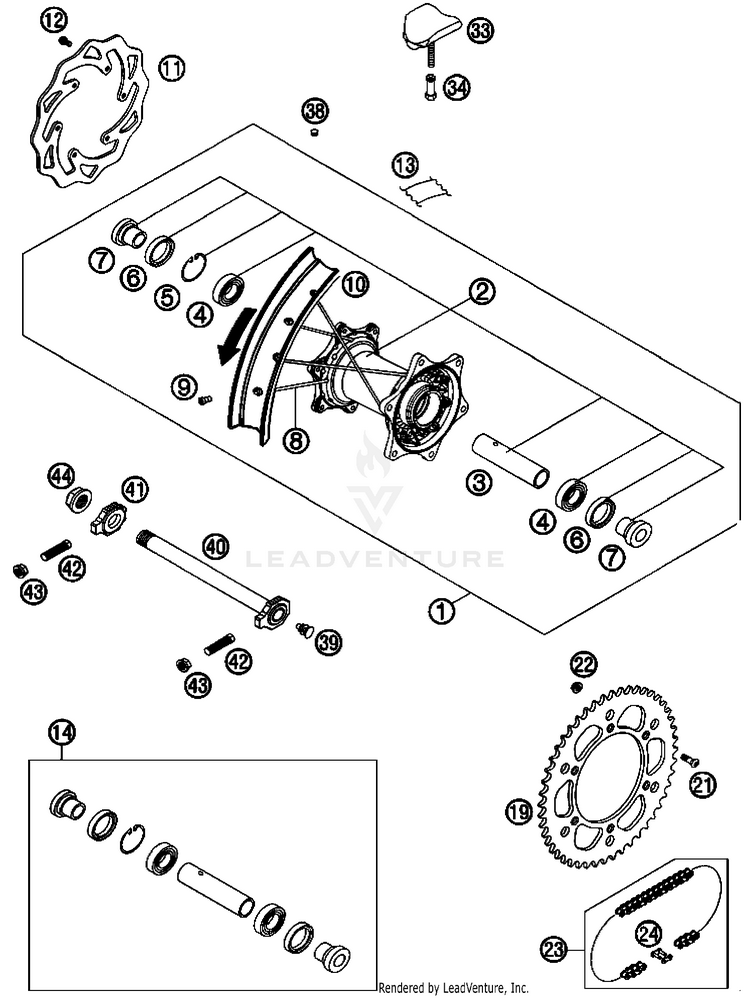 Rear Wheel 505 SX-F Chassis - 2008 Schematic