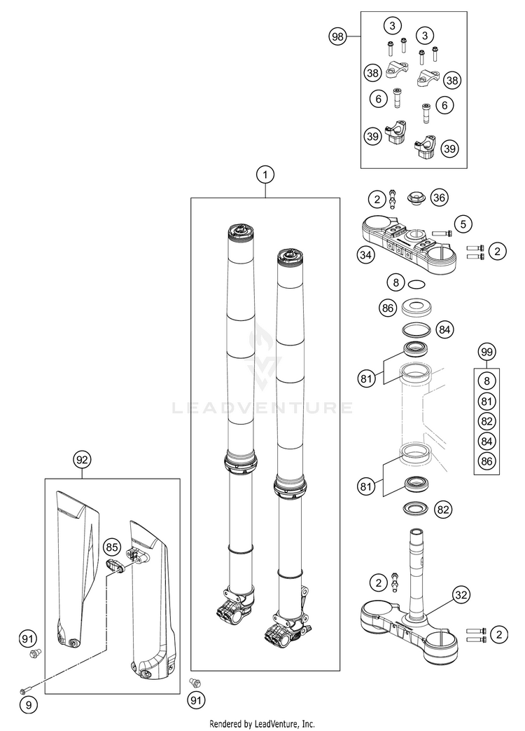 Front Fork, Triple Clamp 250 XC-W TPI Chassis - 2021 Schematic