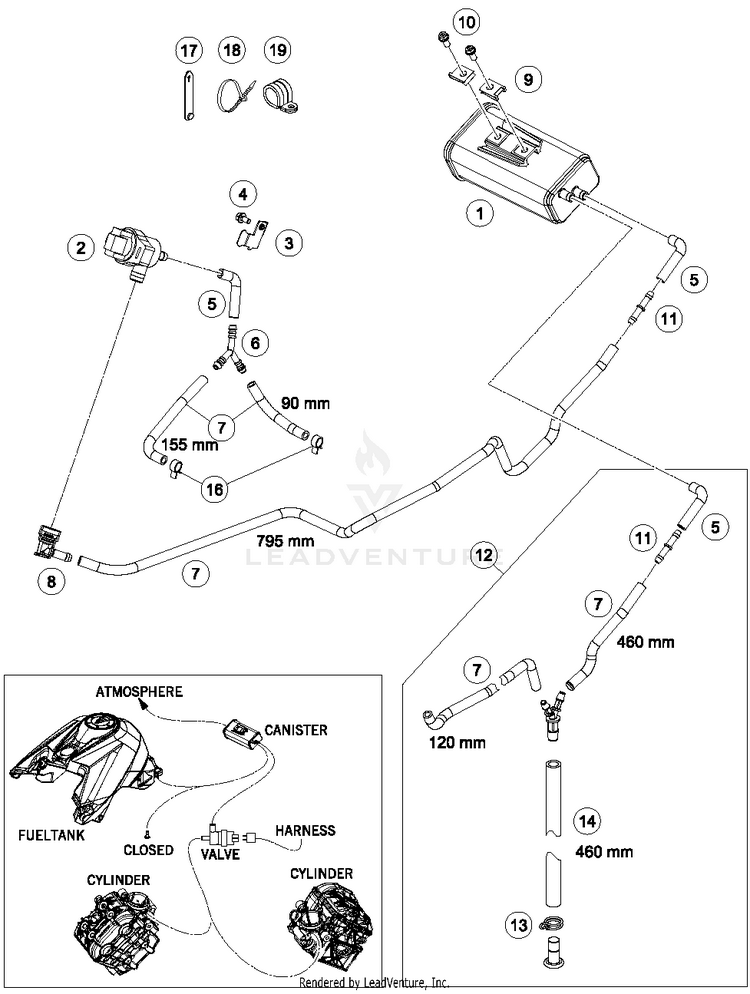 Evaporative Canister 1290 SUPERDUKE R ORANGE Chassis - 2015 Schematic