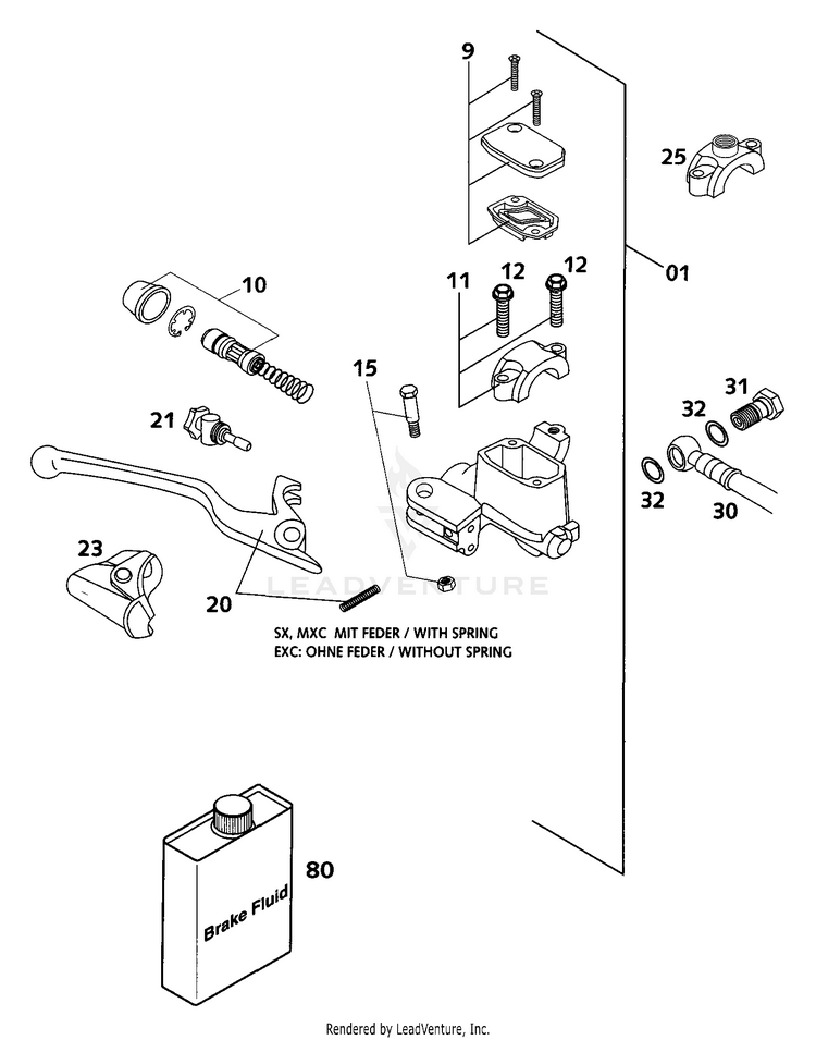 Hand Brake Cylinder 200 EXC Chassis - 2001 Schematic