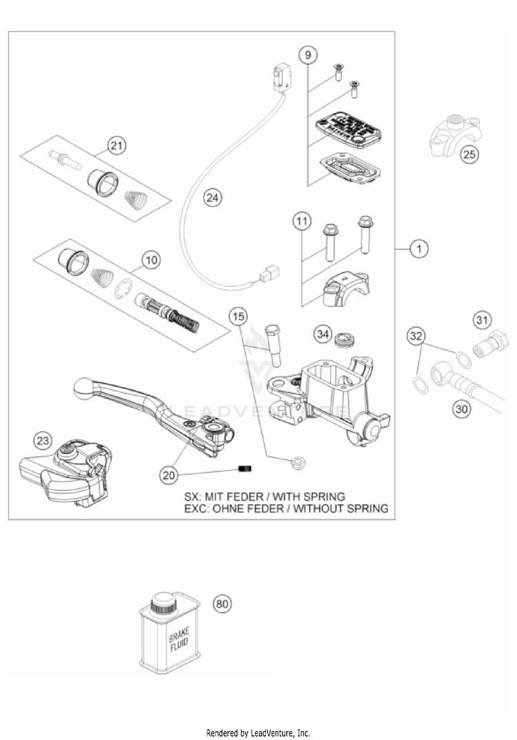 Front Brake Control 350 EXC-F US CHASSIS - 2022 Schematic
