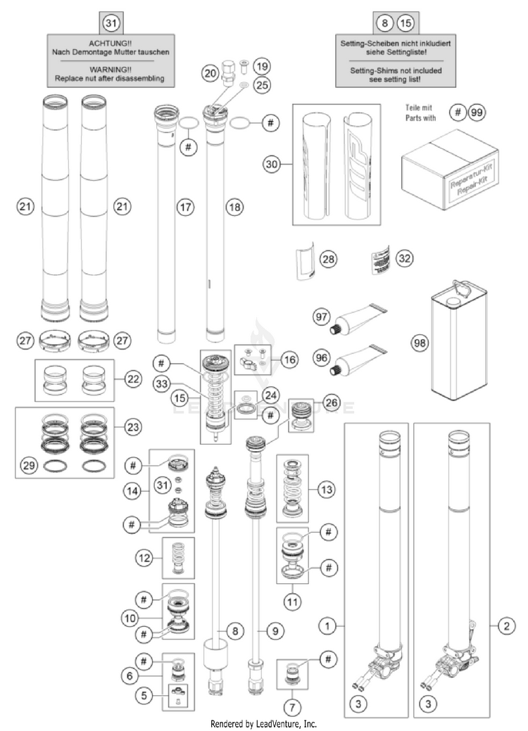 Front Fork Disassembled 350 SX-F CHASSIS - 2025 Schematic