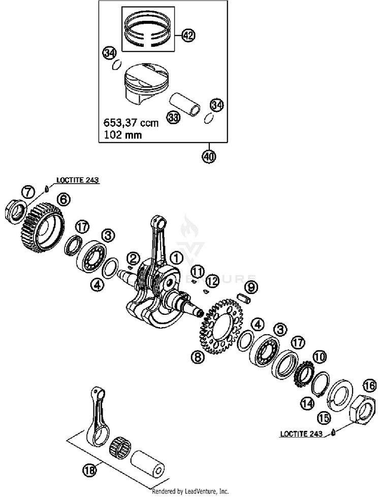 Crankshaft, Piston 690 Duke Engine - 2008 Schematic
