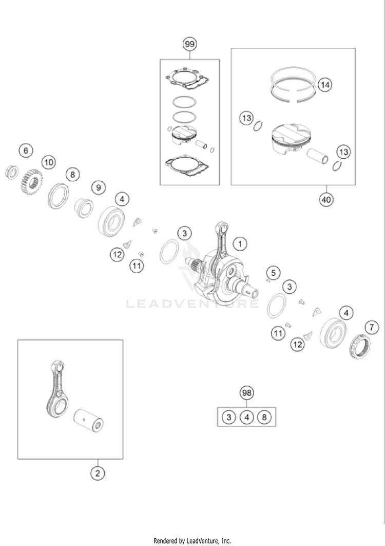 Crankshaft, Piston 250 SX-F Engine - 2022 Schematic