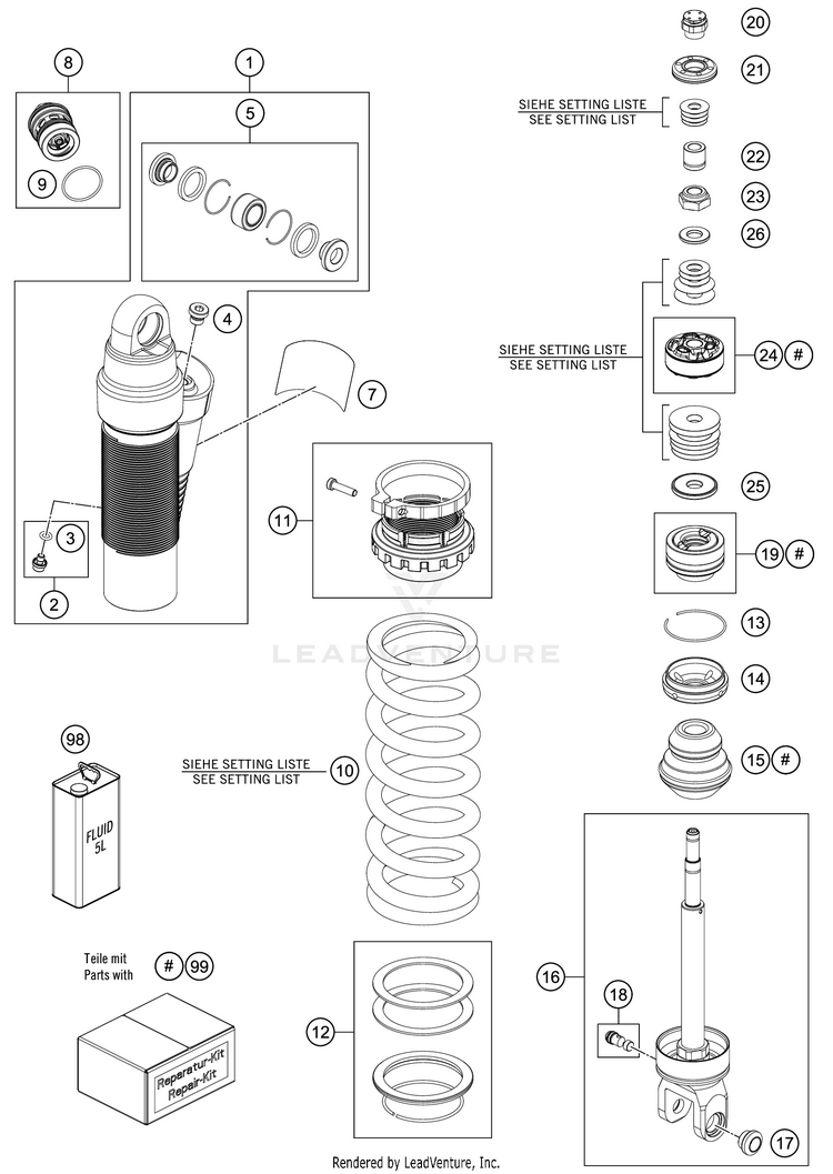Shock Absorber Disassembled 500 EXC-F SIX DAYS CHASSIS - 2020 Schematic