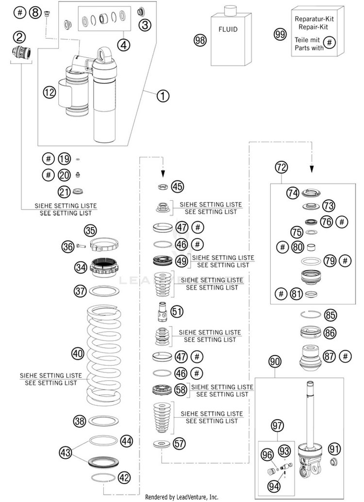 Shock Absorber Disassembled 250 XC Chassis - 2011 Schematic