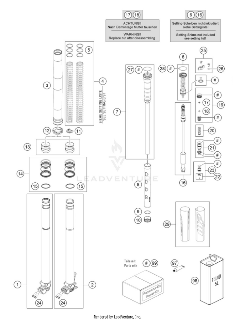 Front Fork Disassembled 500 EXC-F CHASSIS - 2026 Schematic