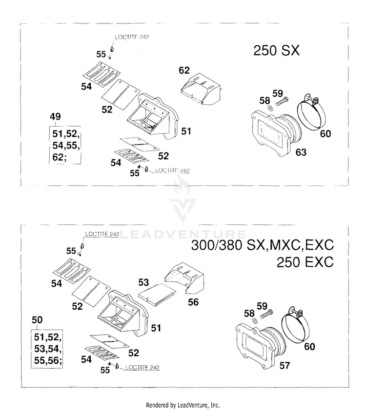 Reed Valve Assy 250 EXC Engine - 2000 Schematic