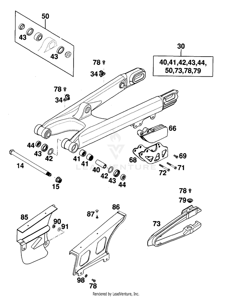 Swingarm, Chain Guard 250 EXC Chassis - 2000 Schematic