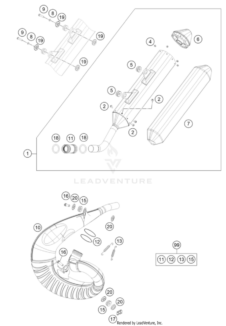 Exhaust System 250 XC TPI US CHASSIS - 2022 Schematic