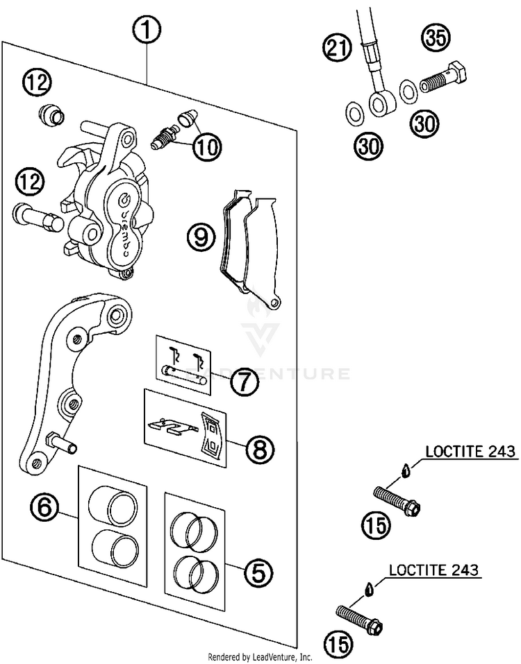 Brake Caliper Front 505 SX-F Chassis - 2008 Schematic