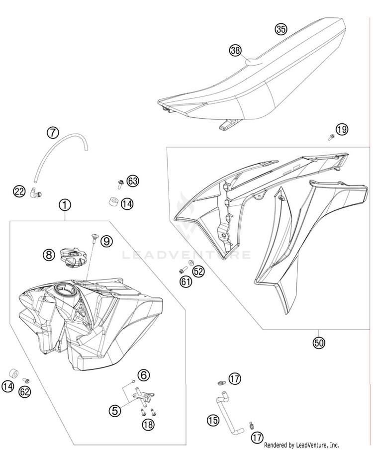 Tank, Seat, Cover 250 SX Chassis - 2011 Schematic